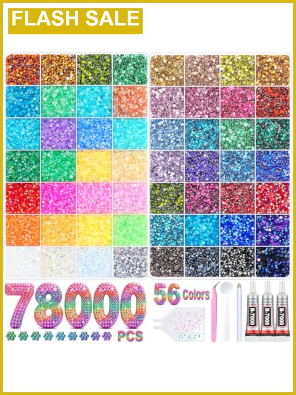 78000 Pcs 56 Colors Flatback Resin Rhinestones Kit with Glue & Tools